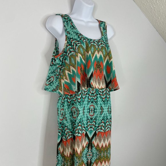 Altar'd State Dress M Aqua Coral Southwest Aztec Flowy Comfortable Maxi Long - Picture 3 of 13